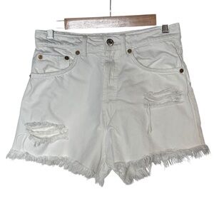 Zara White Denim High Rise Cutoff Shorts Size 6 Button Fly Beach Casual Vacation